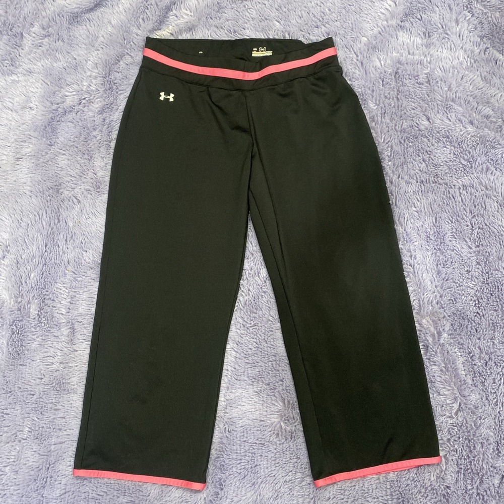 Womens Under Armour All Season Gear‎ Black Pink Stripe Spandex Capri Leggings